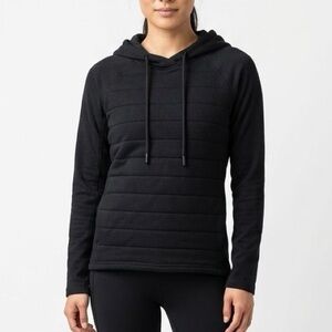 ZYIA Active Solid Black Quilted Hoodie Sweatshirt Hooded Pullover Sweater Top M